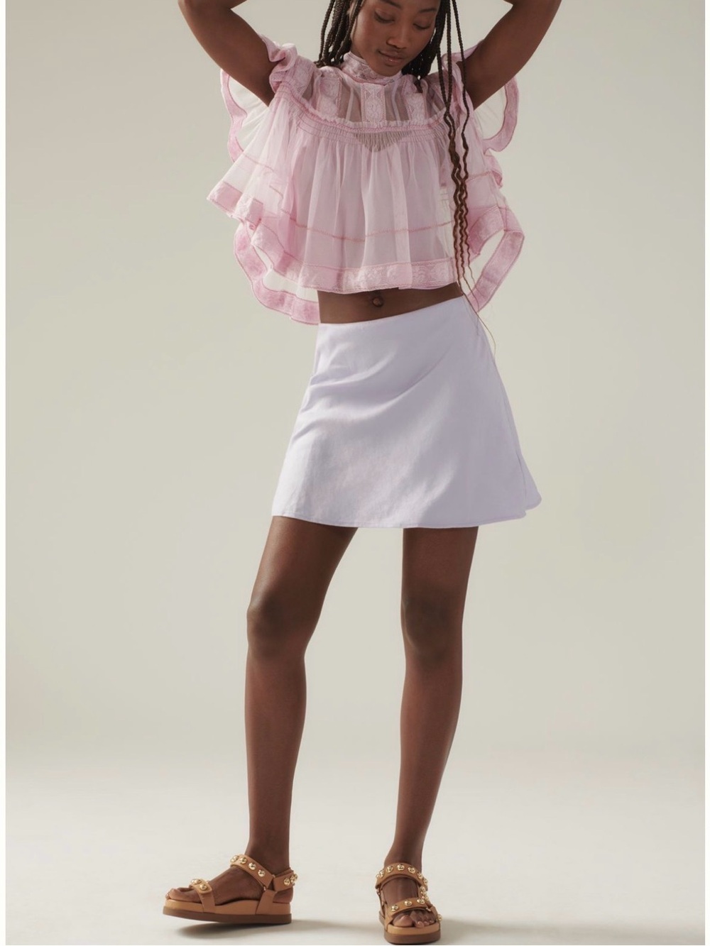 NWT Anthropologie Tilda Linen Slip Skirt Lavender Mini elastic waist sz medium